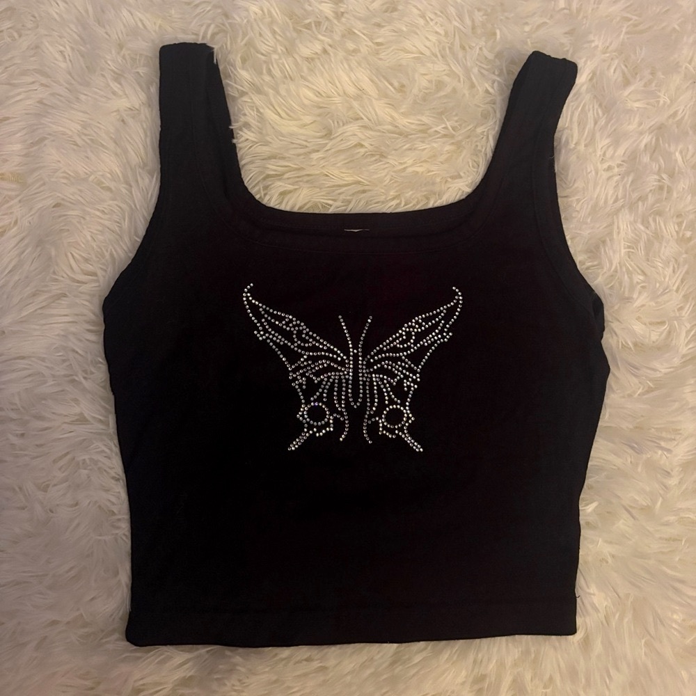 Black Butterfly Embellished Women's Top